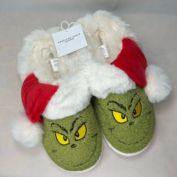 American Eagle Grinch NWT Scuff Slippers Santa Hat Women’s Size 9 - Picture 3 of 5